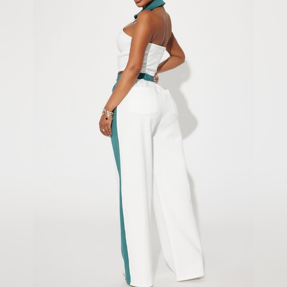 White and Teal Fashion Nova Pants Set - Picture 2 of 3